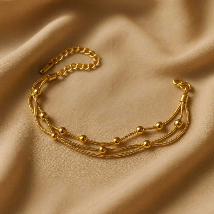 Golden Sphere Trio Chain – Layered Beaded Necklace - Image 2