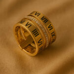 Roman Numerals Ring – Timeless Engraved Band in Gold - Image 2