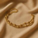 Golden Sphere Trio Chain – Layered Beaded Necklace