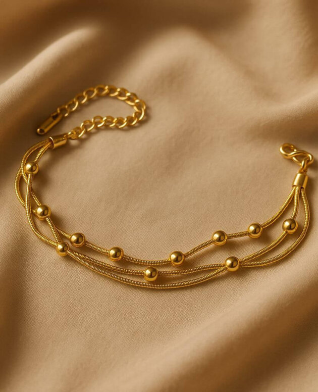 Golden Sphere Trio Chain – Layered Beaded Necklace