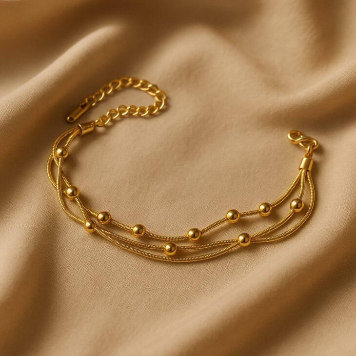 Golden Sphere Trio Chain – Layered Beaded Necklace