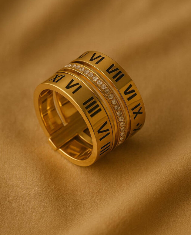 Roman Numerals Ring – Timeless Engraved Band in Gold